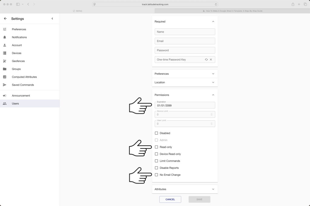 User Permissions Selection